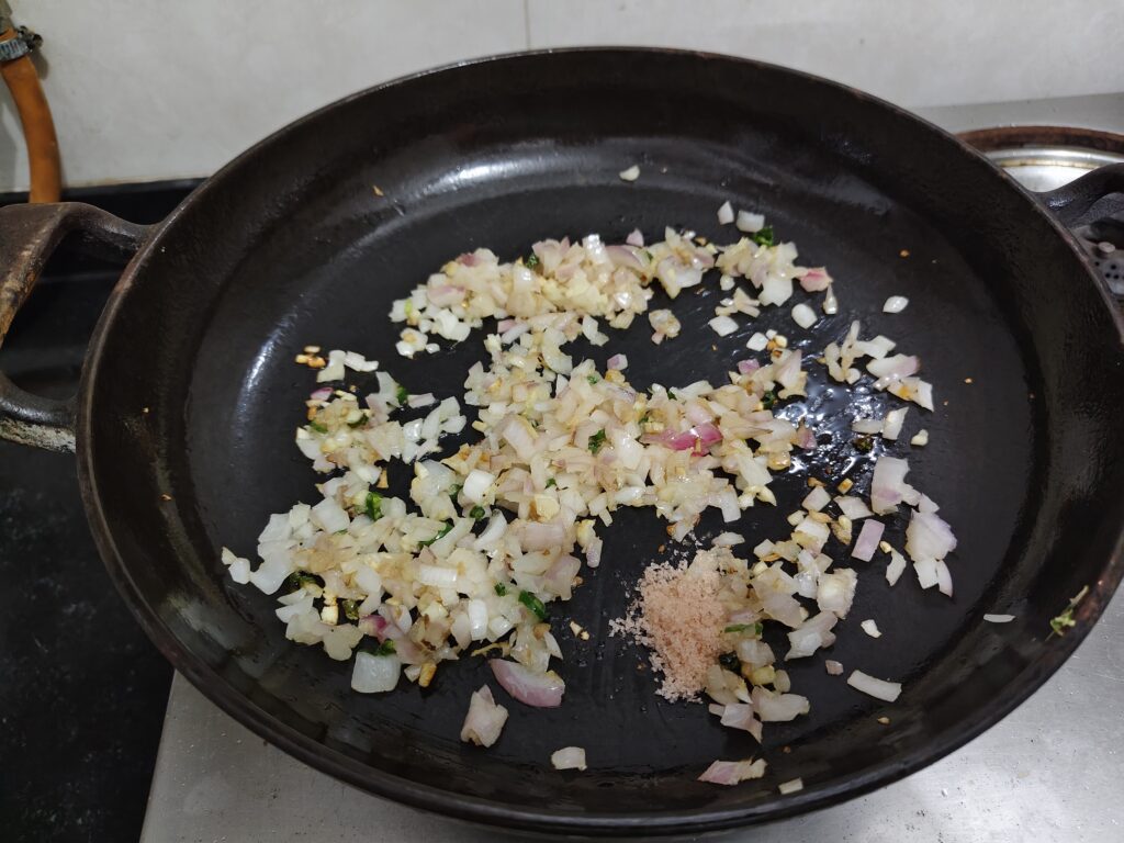 Add chopped red onions and salt