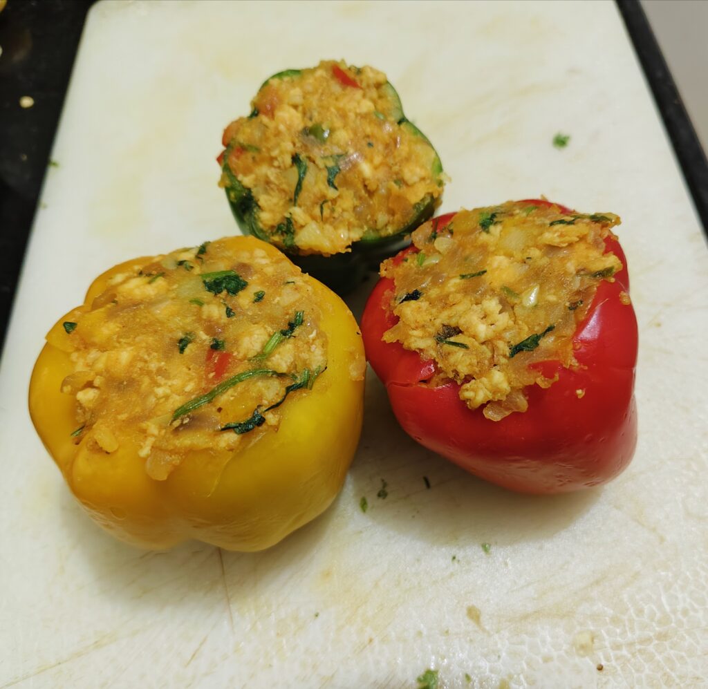 Stuff the bell peppers with chicken mixture