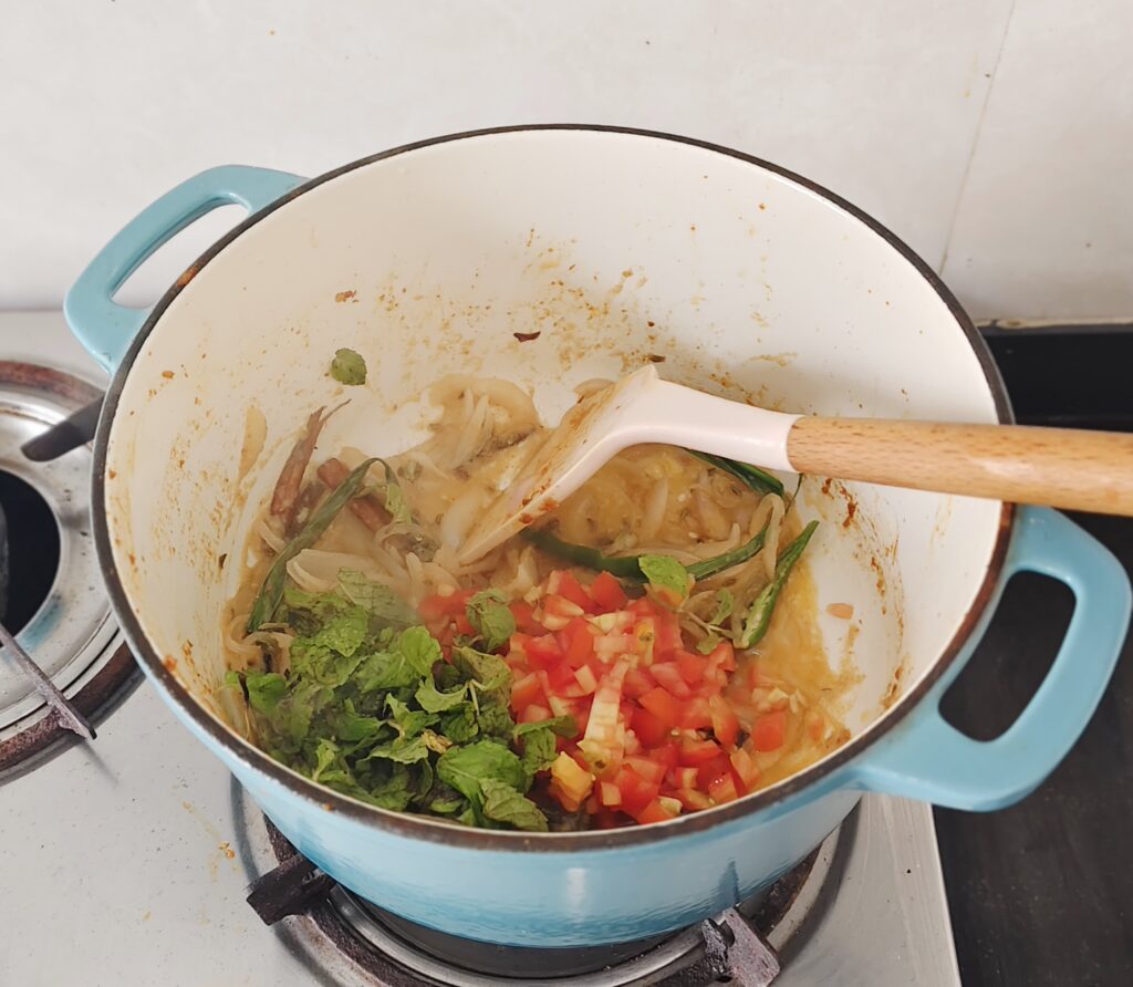 Add Tomato and Mint Leaves