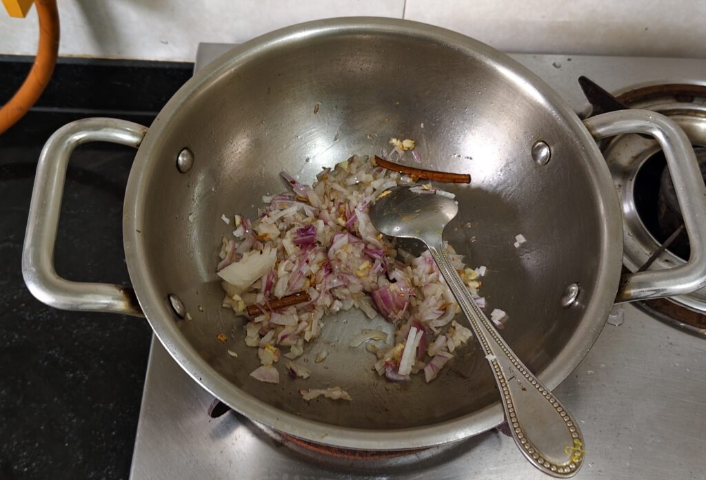 Add red onions and saute