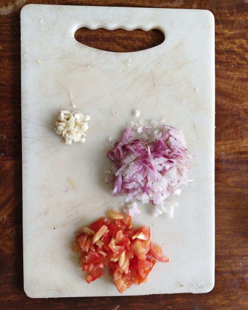 Chopped onion, tomato and garlic