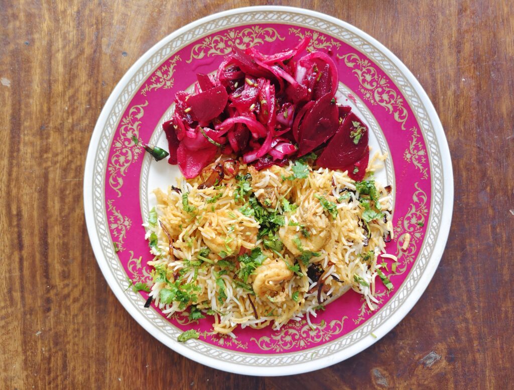 Prawn Biriyani With Beetroot Salad